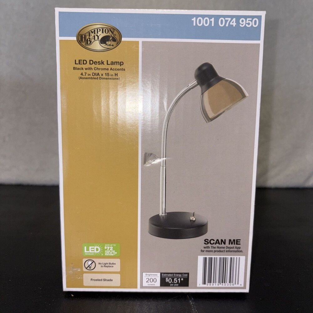 Hampton Bay LED desk lamp black with chrome accents NEW